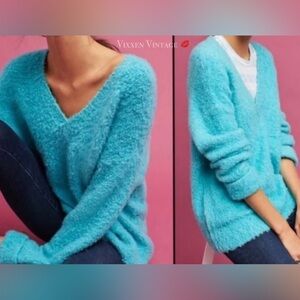 SLEEPING ON SNOW OVERSIZED V-NECK 'COZY SWEATER' IN TURQUOISE